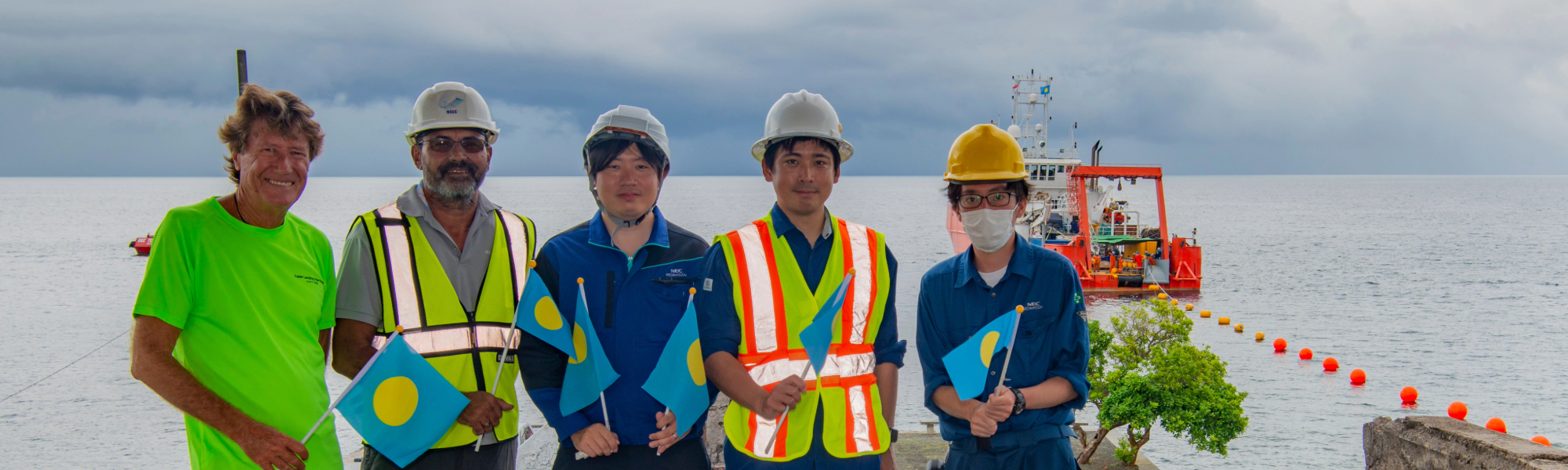 Works from Belau Submarine Cable Company at the project’s cable laying in Palau, June 2022.
