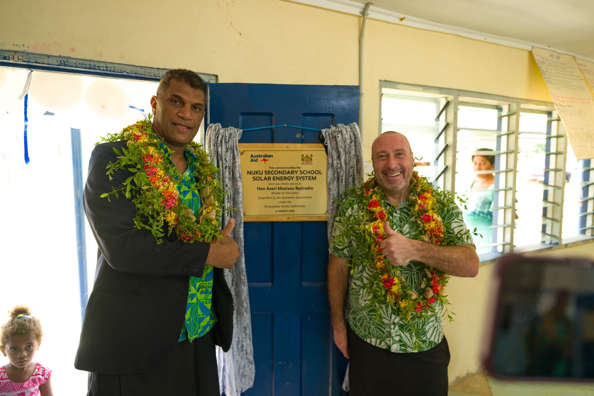 Australia’s High Commissioner to Fiji, H.E. Peter Roberts (right) at Nuku Secondary School